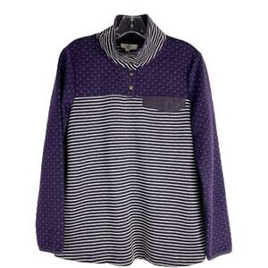 Entro purple white quilted striped snap high neck pullover sweatshirt small
